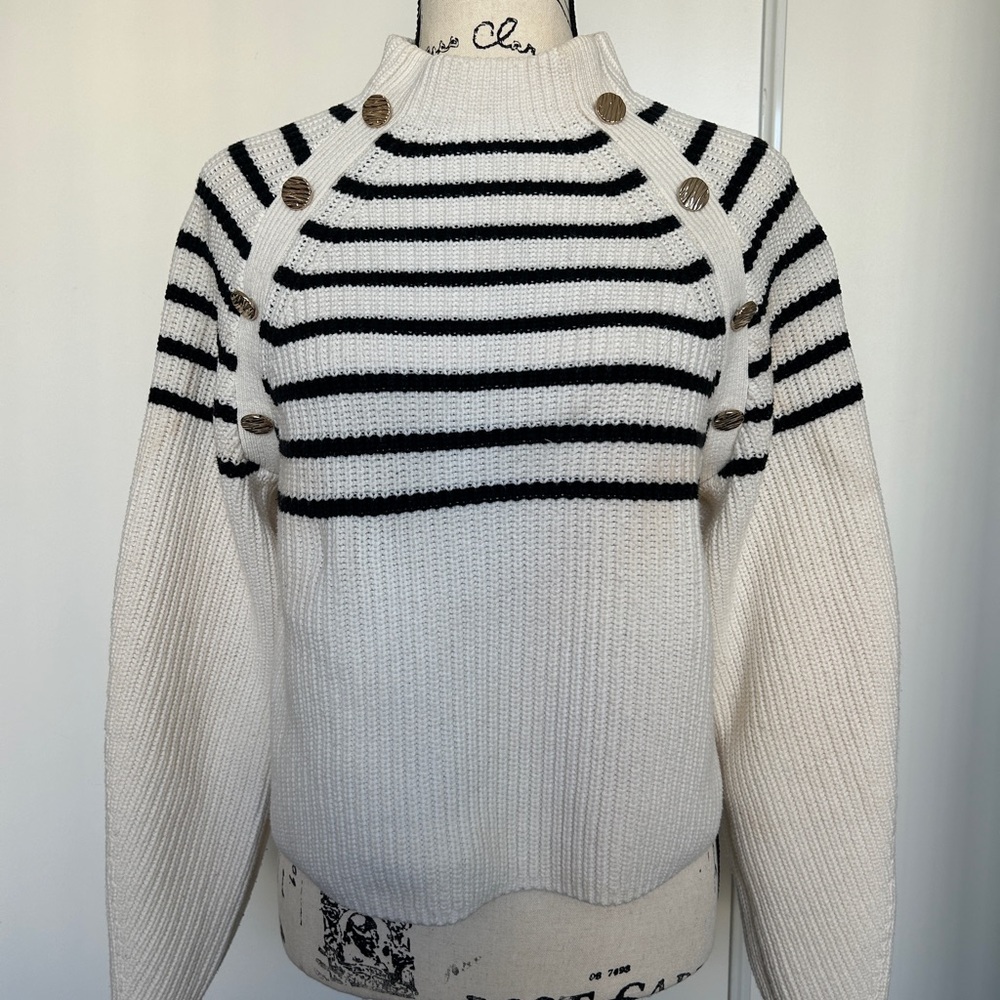 H&M Black and White Striped Sweater with Button Accents